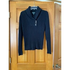 Lauren Ralph Lauren Sweater Womens Large Black Cable Knit Cotton Preppy Cowl